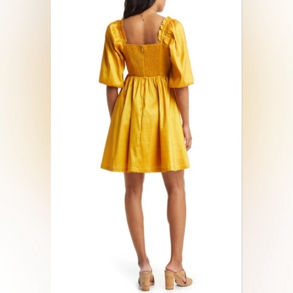 VICI Medium Yellow Puff Sleeve Babydoll Dress, Smocked Back, Knee Length NWT - Picture 3 of 9